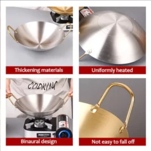 Watsuno Stainless Steel Wok Gold Handle