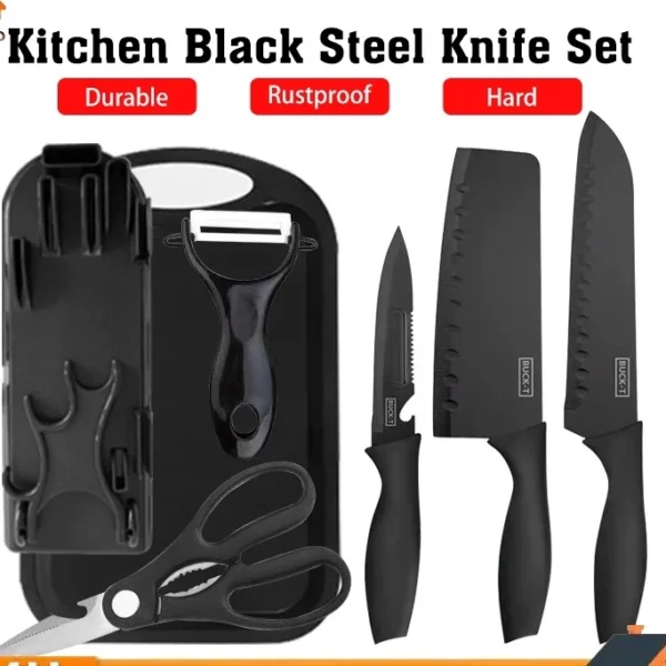 7 in 1 Black Steel Knife Set