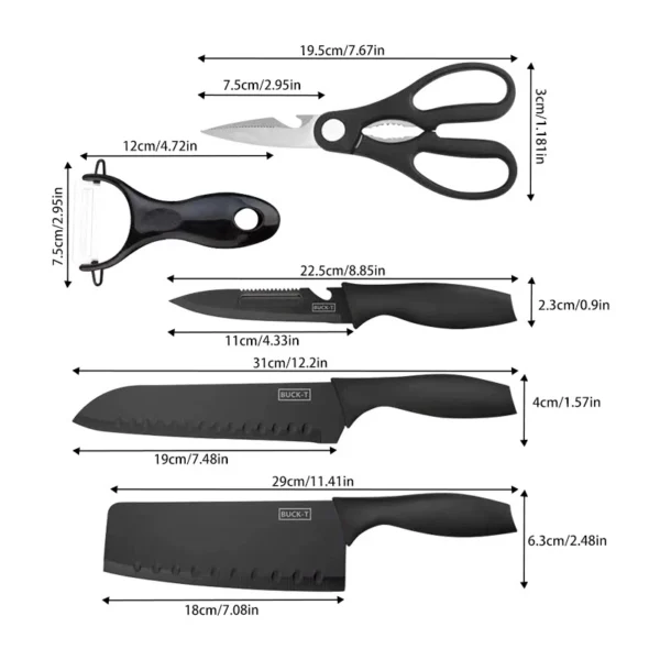 7 in 1 Black Steel Knife Set